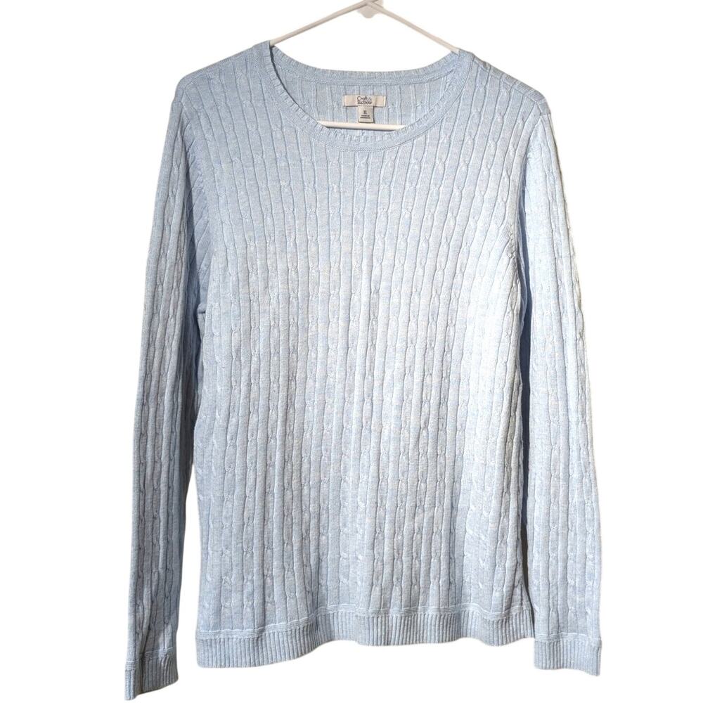 Croft & Barrow Light Blue Cable Crew Neck Pull Over Long Sleeve Sweater Sz XL